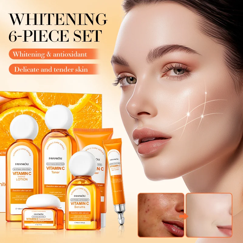 SADOER Vitamin C Skincare Set Review: My Honest Brightening Results 1 SADOER Vitamin C Skincare Set 6-piece kit box and products laid out